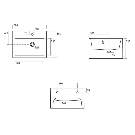 Раковина подвесная Kerasan Kanaal 5740 60х46,5 см схема 2