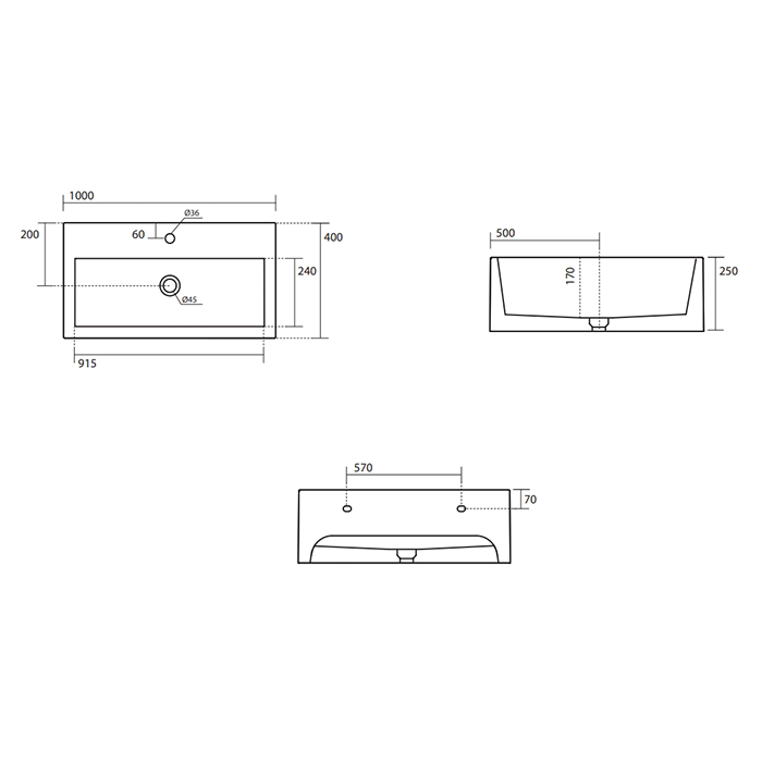 Раковина Kerasan Kanaal 5743 подвесная 100х40 см ФОТО