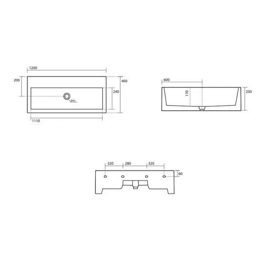 Раковина подвесная Kerasan Kanaal 5742 120х40 см схема 2