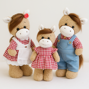 Набор для пошива игрушек СЕМЬЯ лошадки в красном // Кантри