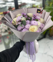 Букет из хризантемы и розы 40см