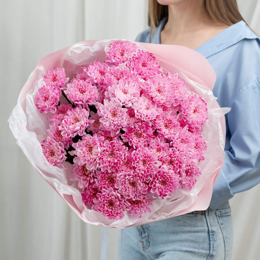 9 розовых хризантем