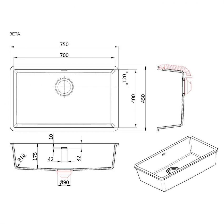 Прямоугольная мойка для кухни Kolpa-San Beta 40x70 см ФОТО
