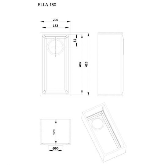 Прямоугольная Мойка для кухни Kolpa-San Ella 40x18 см схема 2