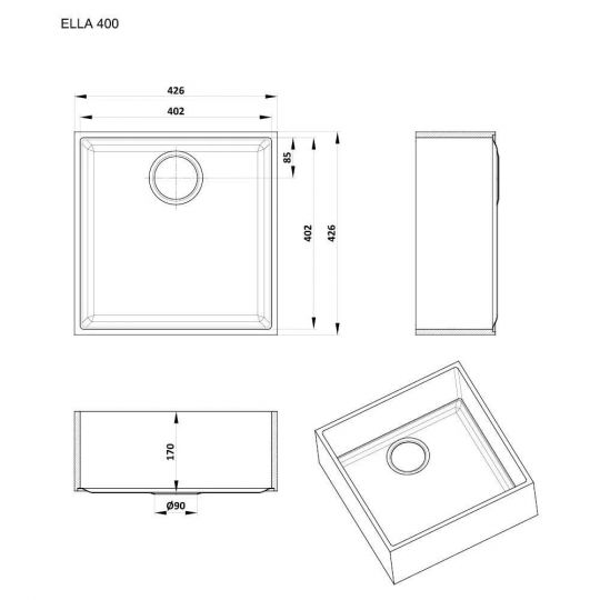 Квадратная мойка для кухни Kolpa-San Ella 40x40 см схема 2