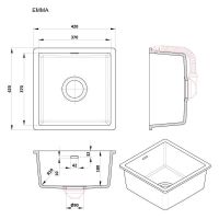 Квадратная мойка для кухни Kolpa-San Emma 37x37 см схема 2 Квадратная мойка для кухни Kolpa-San Emma 37x37 см схема 2