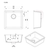 Квадратная мойка для кухни Kolpa-San Flora 40x40 см схема 2