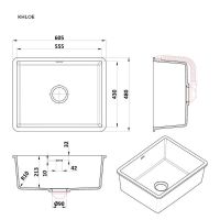 Прямоугольная мойка для кухни Kolpa-San Khloe 43x55 см схема 2 Прямоугольная мойка для кухни Kolpa-San Khloe 43x55 см схема 2