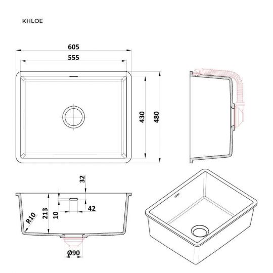 Прямоугольная мойка для кухни Kolpa-San Khloe 43x55 см схема 2 Прямоугольная мойка для кухни Kolpa-San Khloe 43x55 см схема 2