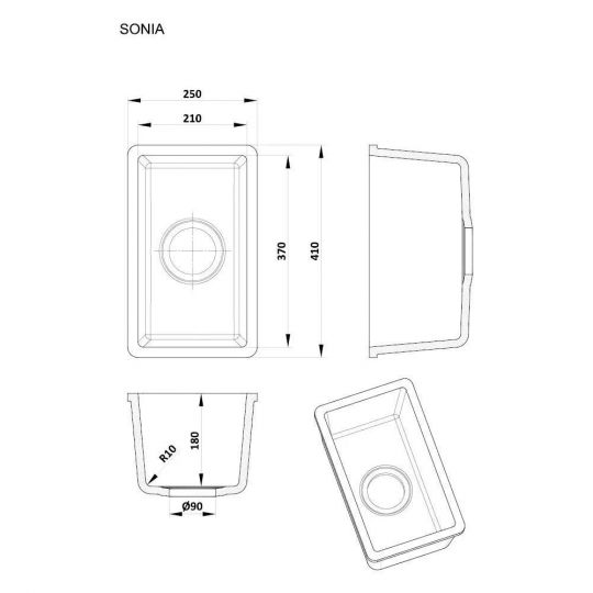 Прямоугольная мойка для кухни Kolpa-San Pika 30x16 см схема 2 Прямоугольная мойка для кухни Kolpa-San Pika 30x16 см схема 2