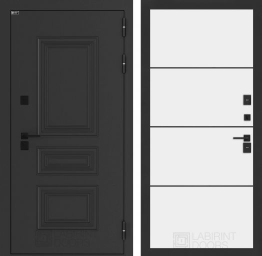 Входная дверь Лабиринт Аляска Лайт - 25 Белый софт (черная вставка) с терморазрывом