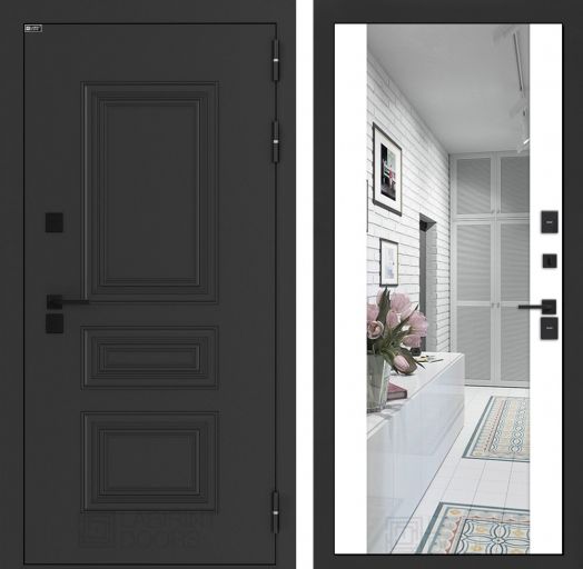 Входная дверь Лабиринт Аляска Лайт - Зеркало максимум Белый софт с терморазрывом