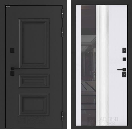 Входная дверь Лабиринт Аляска Лайт - 32 Зеркало белый софт рельеф с терморазрывом