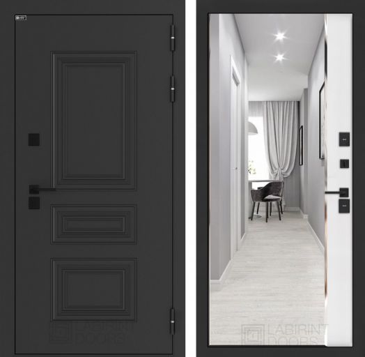 Входная дверь Лабиринт Аляска Лайт - Зеркало панорама Белый софт с терморазрывом