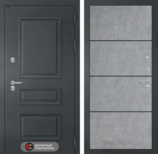 Входная дверь Лабиринт ATLANTIC - 25 Бетон светлый (черная вставка) с терморазрывом