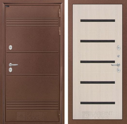 Входная дверь Лабиринт Термо Лайт - 01 Беленый дуб, стекло черное с терморазрывом