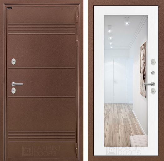 Входная дверь Лабиринт Термо Лайт - 18 Зеркало Зеркало Белое дерево с терморазрывом