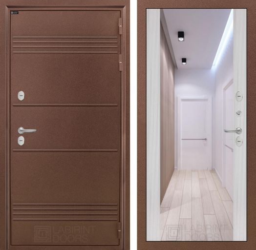 Входная дверь Лабиринт Термо Лайт - Зеркало максимум Сандал белый с терморазрывом