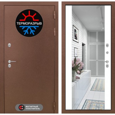 Входная дверь Лабиринт Термомагнит - Зеркало максимум Белый софт с терморазрывом