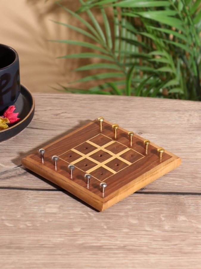 Настольная игра «Крестики-нолики», 13?13.5 см, дерево шишам, латунь