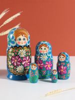 Матрёшка дерево «Любовь», синий платок, 5-кукольная, 19 см