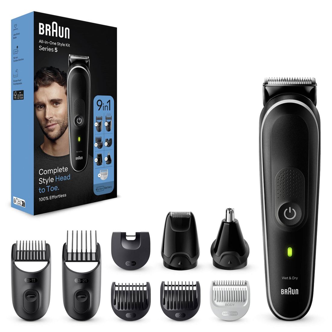Триммер Braun MGK5420 Series 5,для волос, бороды и усов 9 в 1, черный/серый