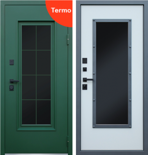 Входная дверь с терморазрывом и стеклопакетом АСД Олимп - Лайт грей софт