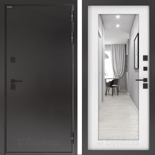 Входная дверь с терморазрывом Бункер BN 10 Тепло Плюс - 18 Зеркало Белое дерево