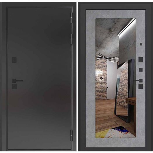 Входная дверь с терморазрывом Бункер BN 10 Тепло Плюс - 18 Зеркало Бетон светлый