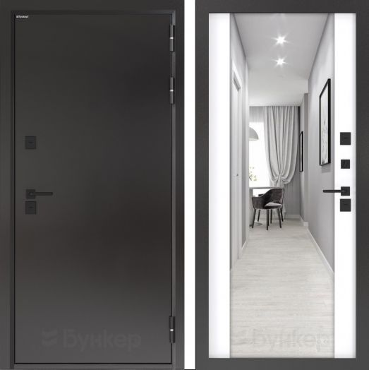 Входная дверь с терморазрывом Бункер BN 10 Тепло Плюс - Зеркало максимум Белый софт