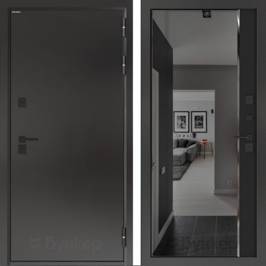 Входная дверь с терморазрывом Бункер BN 10 Тепло Плюс - Зеркало панорама фацет с тонировкой Черный кварц