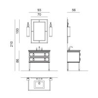 Комплект мебели №30 Oasis Lutetia 93х53х210 см напольная консоль с раковиной и столешницей с зеркалом схема 2