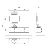 Комплект мебели №30 Oasis Daphne две подвесные тумбы с раковиной и зеркалом 194х52.5х220 см схема 2