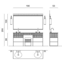 Комплект мебели №20 Oasis Academy консоль напольная со столешницей и раковиной 190х53х200 см схема 2