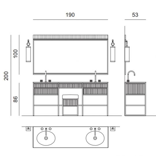 Комплект мебели №20 Oasis Academy консоль напольная со столешницей и раковиной 190х53х200 см схема 2