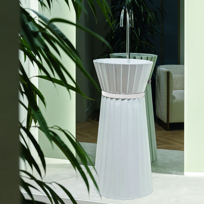 Раковина напольная Oasis Plisse 0PI440CE 44x95 см без отверстий с донным клапаном ФОТО