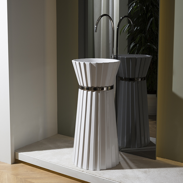 Раковина напольная Oasis Plisse 0PI440CE 44x95 см без отверстий с донным клапаном ФОТО