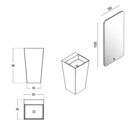 Комплект мебели напольный №24 Oasis Profilo 50х50х200 см раковина с зеркалом схема 2
