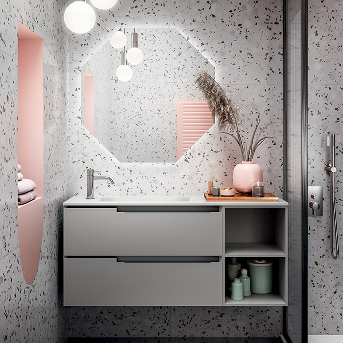 Изображение Комплект мебели №20 Oasis Profilo 120х38х200 см подвесные тумбы и столешница с интегрированной раковиной