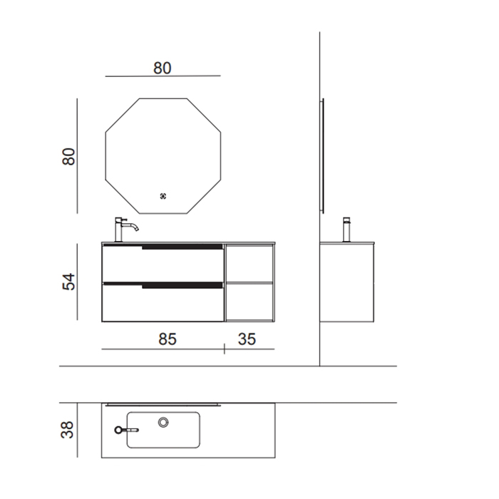 Комплект мебели №20 Oasis Profilo 120х38х200 см подвесные тумбы и столешница с интегрированной раковиной ФОТО