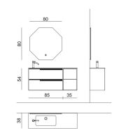 Комплект мебели №20 Oasis Profilo 120х38х200 см подвесные тумбы и столешница с интегрированной раковиной схема 2