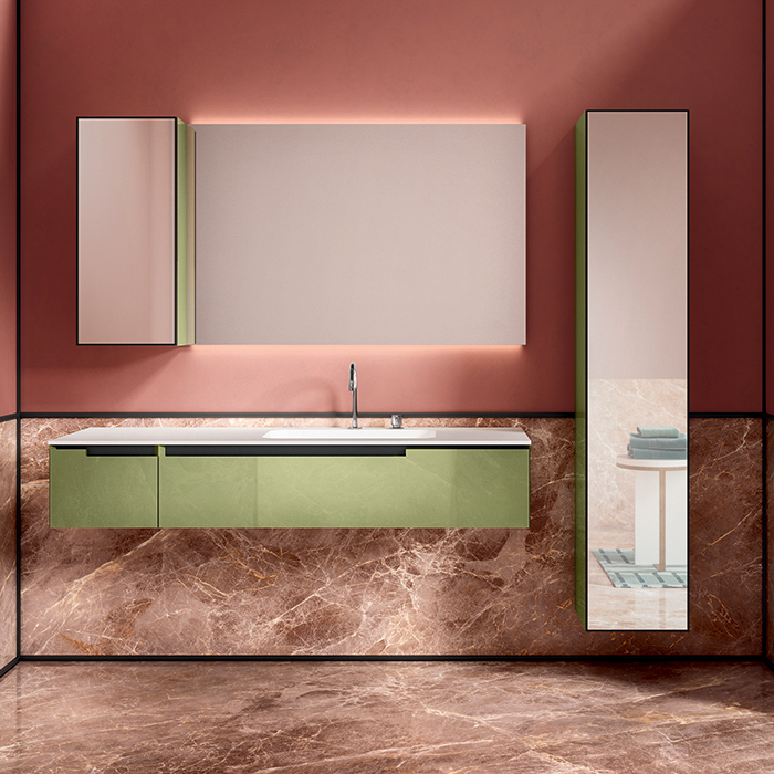 Изображение Комплект мебели №06 Oasis Profilo 155х51.5х200 см подвесные тумбы с раковной-столешницей