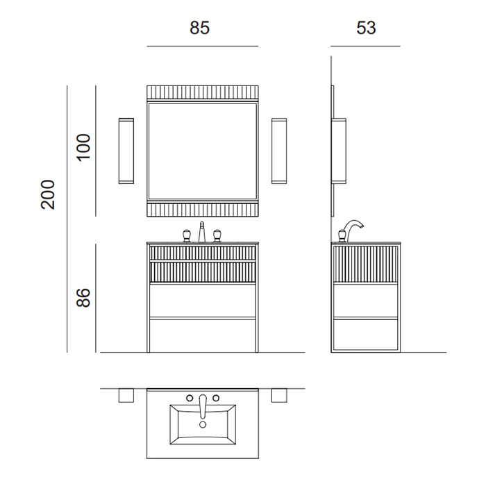 Комплект мебели №21 Oasis Academy 85х53х200 см напольная консоль с интегрированной в столешницу раковиной ФОТО
