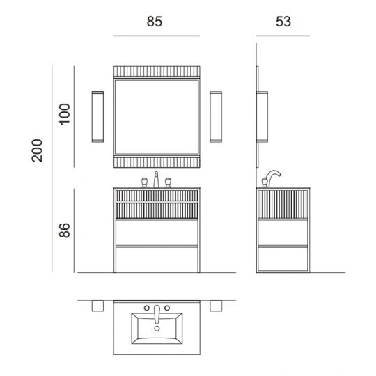 Комплект мебели №21 Oasis Academy 85х53х200 см напольная консоль с интегрированной в столешницу раковиной схема 2