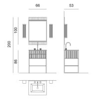 Комплект мебели №22 Oasis Academy напольный 66х53х200 см консоль со стеклянной столешницей с раковиной схема 2