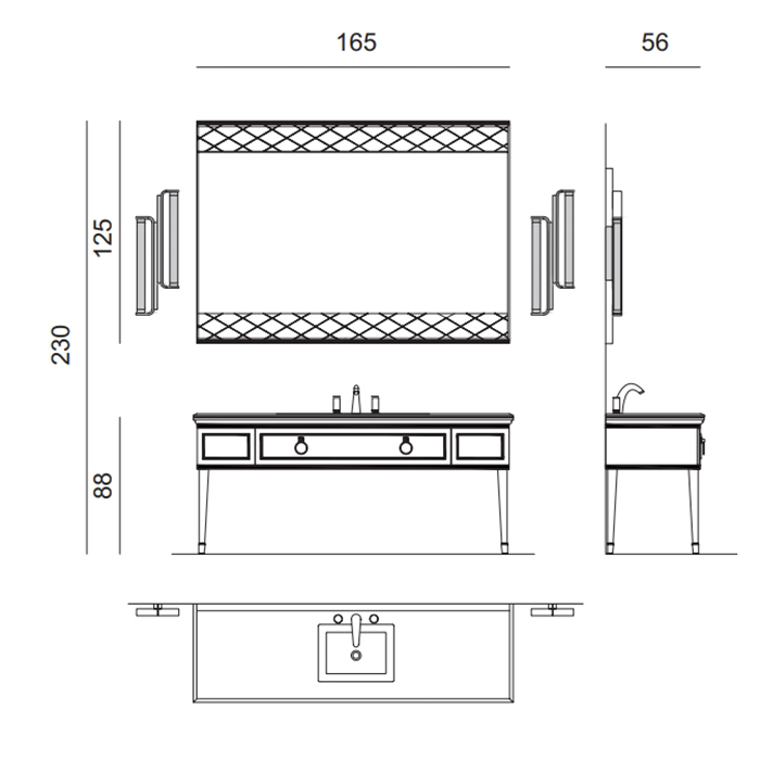 Комплект мебели №19 Oasis Lutetia напольный 165х56х230 см консоль стелешница раковина ФОТО