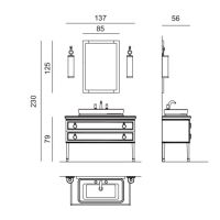 Комплект мебели напольный №18 Oasis Lutetia  137х56х77 см консоль со столешницей с накладной раковиной схема 2