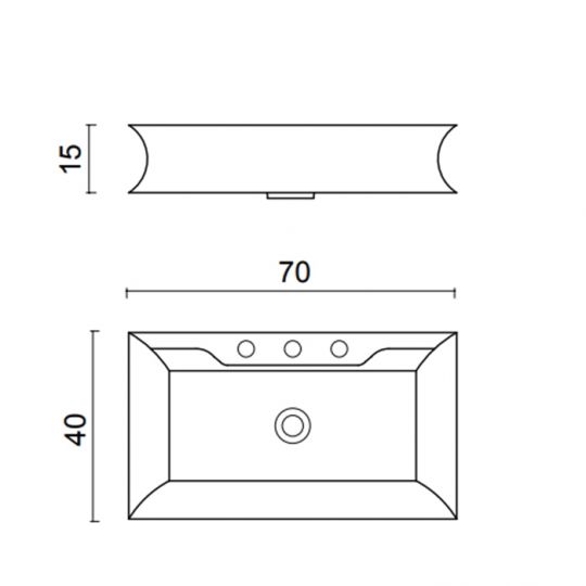 Раковина Oasis OPT95 70х40 см накладная с тремя отверстиями схема 2