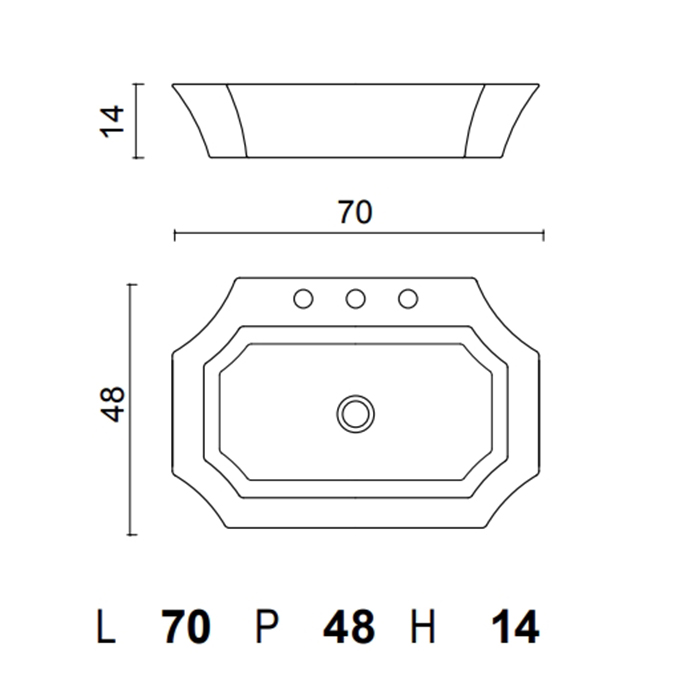 Накладная раковина Oasis OPT99 70х48 см три отверстия ФОТО
