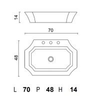 Накладная раковина Oasis OPT99 70х48 см три отверстия схема 2